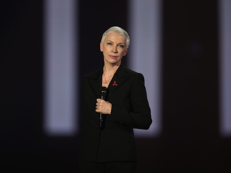 Annie Lennox onstage at the Brit Awards 2016 at the 02 Arena in London, Wednesday, Feb. 24, 2016. (Photo by Joel Ryan/Invision/AP)