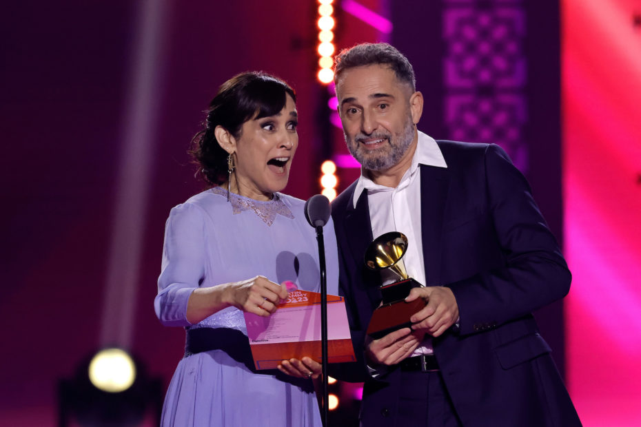 SEVILLE, SPAIN - NOVEMBER 16: (L-R) Julieta Venegas and Jorge Drexler speak onstage during The 24th Annual Latin Grammy Awards on November 16, 2023 in Seville, Spain. (Photo by Kevin Winter/Getty Images for Latin Recording Academy)